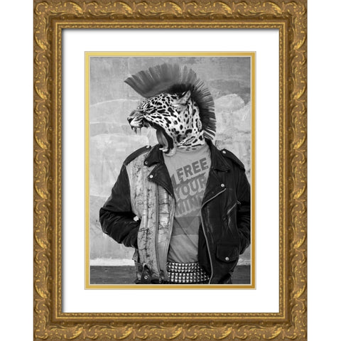 Leopunk Gold Ornate Wood Framed Art Print with Double Matting by VizLab