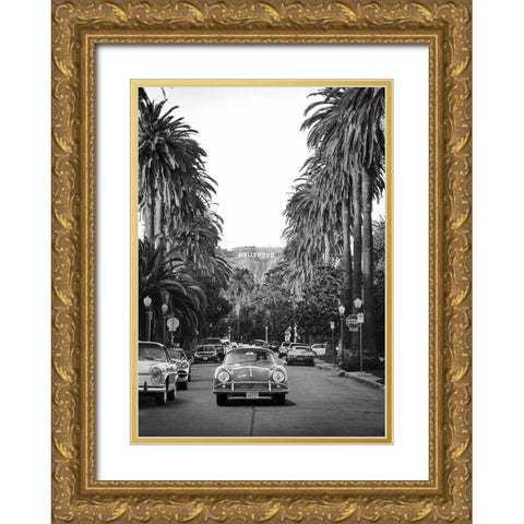 Boulevard in Hollywood - BW Gold Ornate Wood Framed Art Print with Double Matting by Gasoline Images