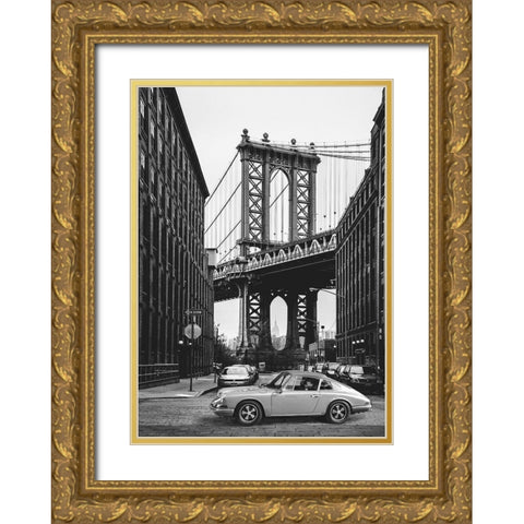 By the Manhattan Bridge - BW Gold Ornate Wood Framed Art Print with Double Matting by Gasoline Images