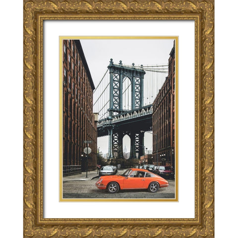 By the Manhattan Bridge Gold Ornate Wood Framed Art Print with Double Matting by Gasoline Images