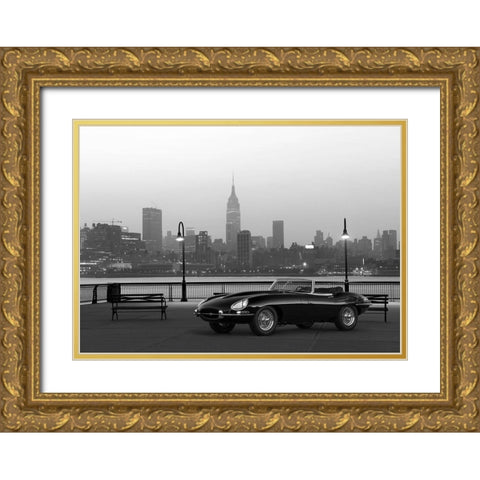 Vintage Spyder in NYC - BW Gold Ornate Wood Framed Art Print with Double Matting by Gasoline Images