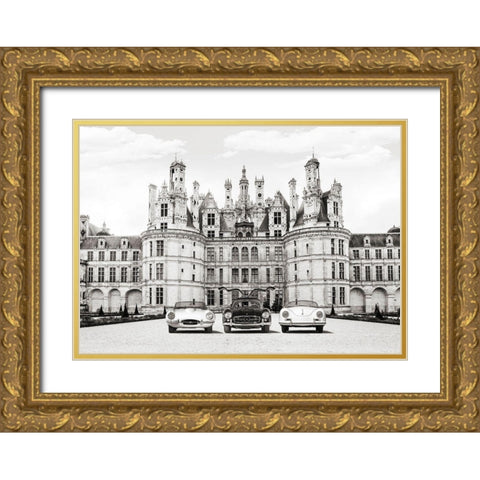 Vintage Roadsters at French Castle Gold Ornate Wood Framed Art Print with Double Matting by Gasoline Images