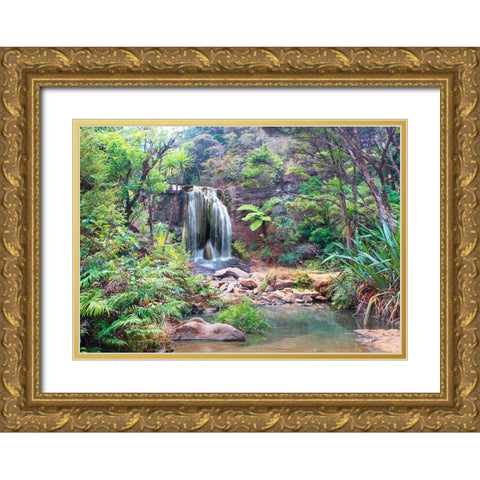 Rainforest waterfall - detail Gold Ornate Wood Framed Art Print with Double Matting by Pangea Images