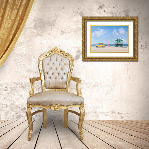 Waiting for the Waves-Miami Beach Gold Ornate Wood Framed Art Print with Double Matting by Gasoline Images