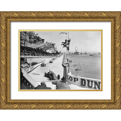 After the start of the 1931 Monaco Grand Prix Gold Ornate Wood Framed Art Print with Double Matting by Anonymous