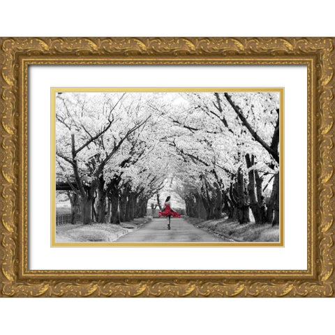 Sakura Girl Gold Ornate Wood Framed Art Print with Double Matting by Haute Photo Collection