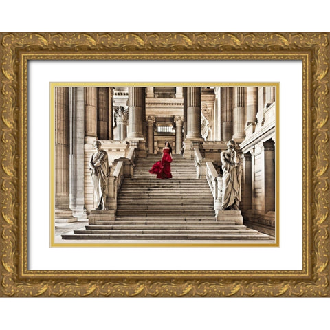 Dame a lescalier Gold Ornate Wood Framed Art Print with Double Matting by Haute Photo Collection