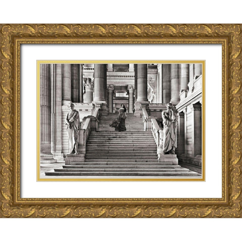 Dame a l escalier (BW) Gold Ornate Wood Framed Art Print with Double Matting by Haute Photo Collection