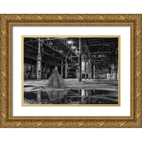 Unconventional Womenscape #8-The Factory (BW) Gold Ornate Wood Framed Art Print with Double Matting by Lauren, Julian