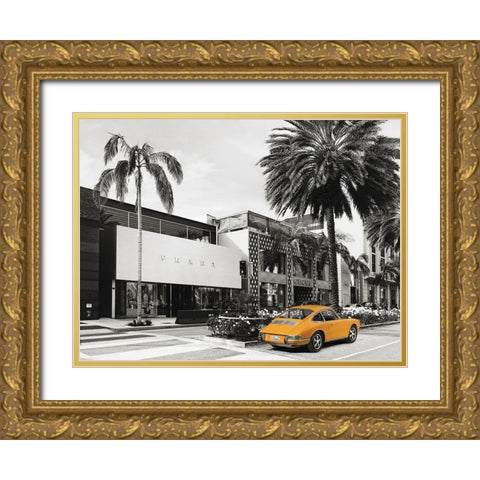 Rodeo Drive-Beverly Hills-California (BW) Gold Ornate Wood Framed Art Print with Double Matting by Lauren, Julian