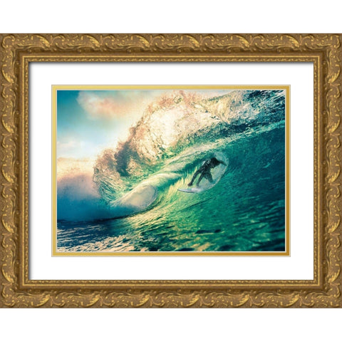 Surfing at Sunset-Australia Gold Ornate Wood Framed Art Print with Double Matting by Pangea Images