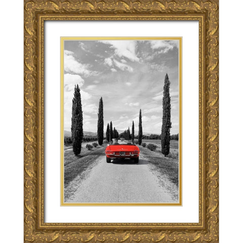 Sportscar in Tuscany (BW) Gold Ornate Wood Framed Art Print with Double Matting by Gasoline Images