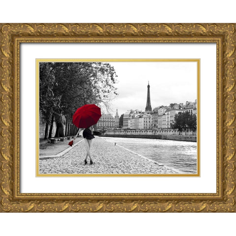 Quai de la Seine Gold Ornate Wood Framed Art Print with Double Matting by Lauren, Julian