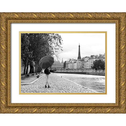 Quai de la Seine (BW) Gold Ornate Wood Framed Art Print with Double Matting by Lauren, Julian
