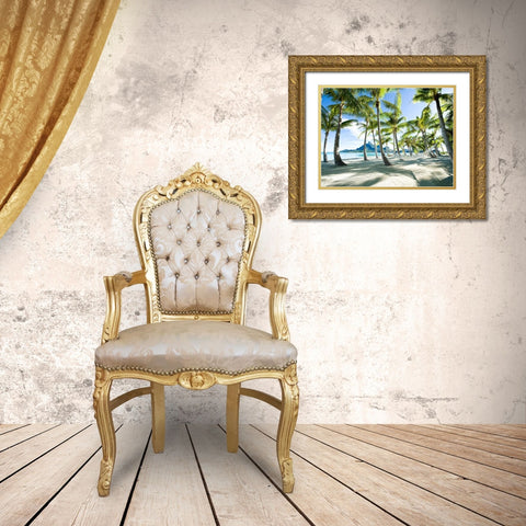 Hammock at Bora Bora Tahiti Gold Ornate Wood Framed Art Print with Double Matting by Anonymous