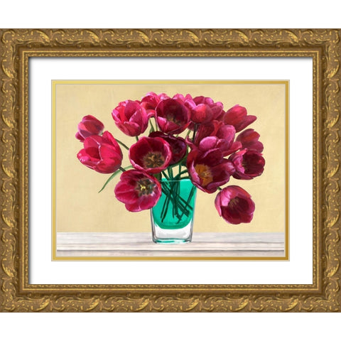 Red Tulips in a Glass Vase Gold Ornate Wood Framed Art Print with Double Matting by Antinori, Andrea