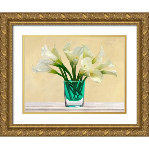 White Callas in a Glass Vase Gold Ornate Wood Framed Art Print with Double Matting by Antinori, Andrea