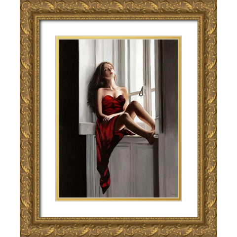 At the window Gold Ornate Wood Framed Art Print with Double Matting by Benson, Pierre