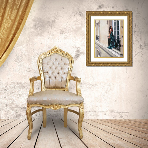 Window in Paris Gold Ornate Wood Framed Art Print with Double Matting by Benson, Pierre