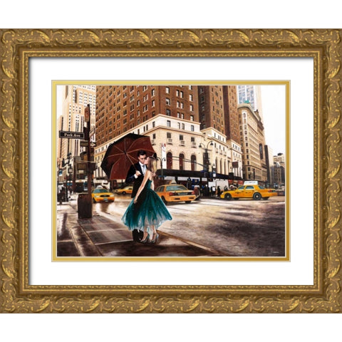 Kiss in Park Avenue Gold Ornate Wood Framed Art Print with Double Matting by Benson, Pierre