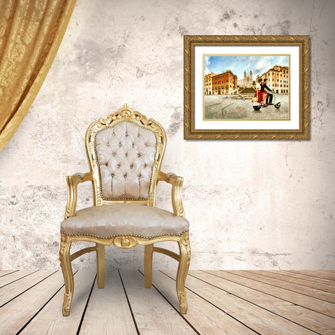 Lovers in Rome Gold Ornate Wood Framed Art Print with Double Matting by Benson, Pierre