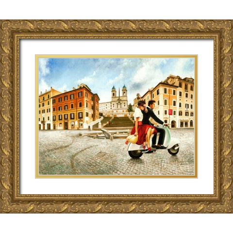 Lovers in Rome Gold Ornate Wood Framed Art Print with Double Matting by Benson, Pierre