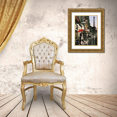 Romance in Paris Gold Ornate Wood Framed Art Print with Double Matting by Benson, Pierre