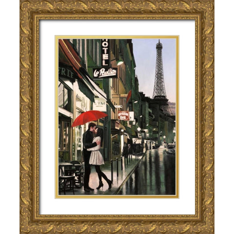 Romance in Paris Gold Ornate Wood Framed Art Print with Double Matting by Benson, Pierre