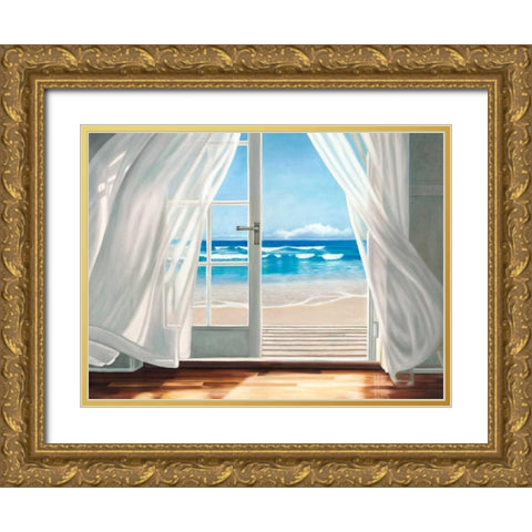 Window by the Sea Gold Ornate Wood Framed Art Print with Double Matting by Benson, Pierre
