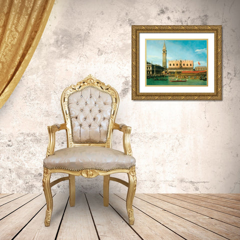 The Bucintoro at the Molo on Ascension Day Gold Ornate Wood Framed Art Print with Double Matting by Canaletto