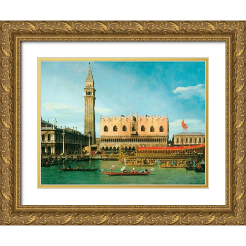 The Bucintoro at the Molo on Ascension Day Gold Ornate Wood Framed Art Print with Double Matting by Canaletto