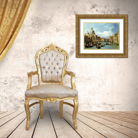 The Entrance to the Grand Canal Venice Gold Ornate Wood Framed Art Print with Double Matting by Canaletto