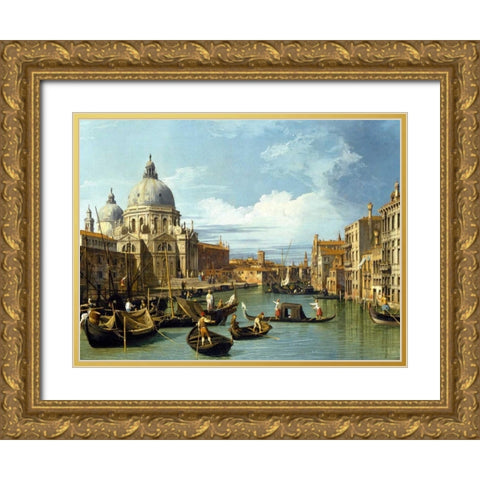 The Entrance to the Grand Canal Venice Gold Ornate Wood Framed Art Print with Double Matting by Canaletto