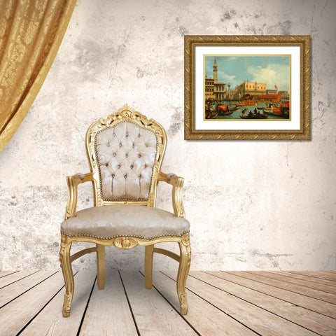 Il ritorno del Bucintoro al molo davanti a Palazzo Ducale Gold Ornate Wood Framed Art Print with Double Matting by Canaletto
