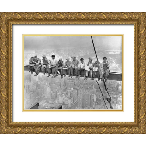 New York Construction Workers Lunching on a Crossbeam 1932 Gold Ornate Wood Framed Art Print with Double Matting by Ebbets, Charles C.