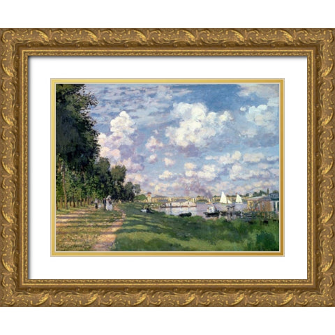 The Marina at Argenteuil Gold Ornate Wood Framed Art Print with Double Matting by Monet, Claude
