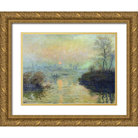 Sun Setting over the Seine at Lavacourt Gold Ornate Wood Framed Art Print with Double Matting by Monet, Claude