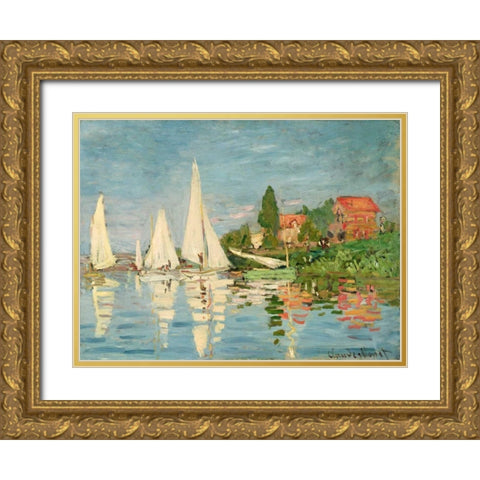 Regatta at Argenteuil Gold Ornate Wood Framed Art Print with Double Matting by Monet, Claude