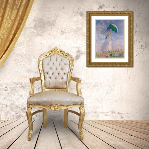 Woman with a Parasol-Right Gold Ornate Wood Framed Art Print with Double Matting by Monet, Claude