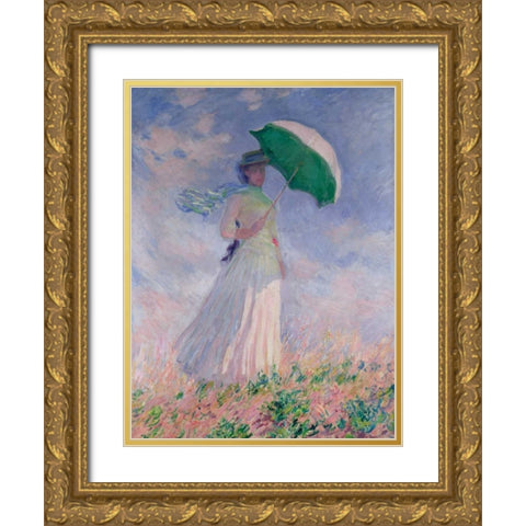 Woman with a Parasol-Right Gold Ornate Wood Framed Art Print with Double Matting by Monet, Claude