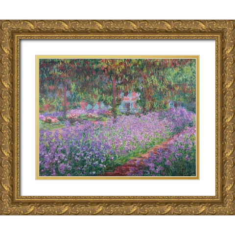 The Artists Garden at Giverny Gold Ornate Wood Framed Art Print with Double Matting by Monet, Claude