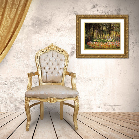Wooded Scene Gold Ornate Wood Framed Art Print with Double Matting by Monet, Claude