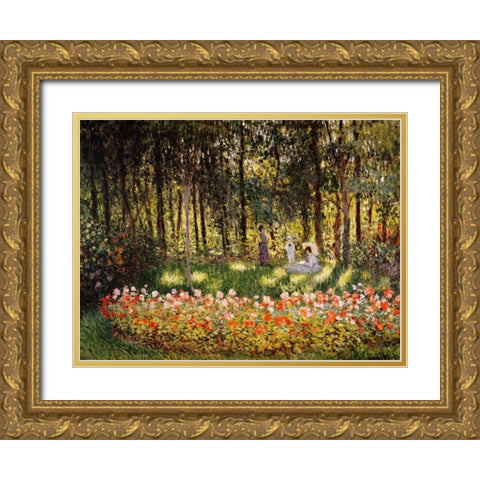 Wooded Scene Gold Ornate Wood Framed Art Print with Double Matting by Monet, Claude