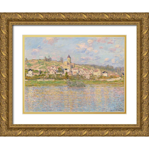 Vetheuil Gold Ornate Wood Framed Art Print with Double Matting by Monet, Claude