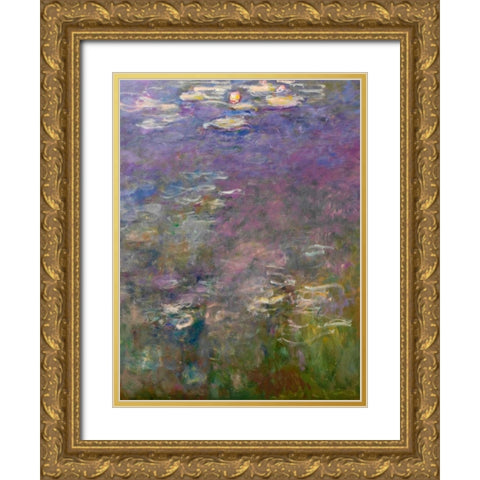 Water Lilies III Gold Ornate Wood Framed Art Print with Double Matting by Monet, Claude