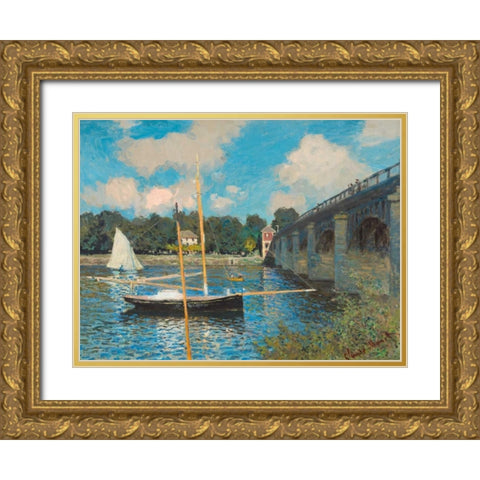 The bridge at Argenteuil Gold Ornate Wood Framed Art Print with Double Matting by Monet, Claude