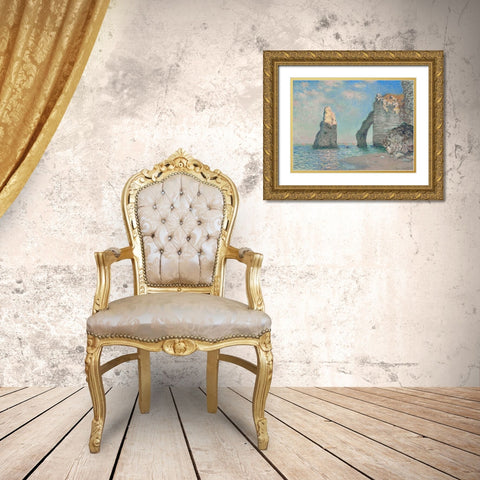 The Cliffs at Etretat Gold Ornate Wood Framed Art Print with Double Matting by Monet, Claude