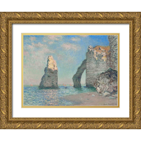 The Cliffs at Etretat Gold Ornate Wood Framed Art Print with Double Matting by Monet, Claude