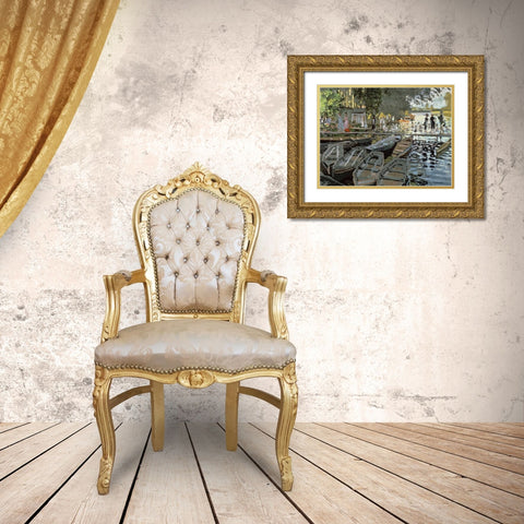 Bathers at La Grenouillere (detail) Gold Ornate Wood Framed Art Print with Double Matting by Monet, Claude