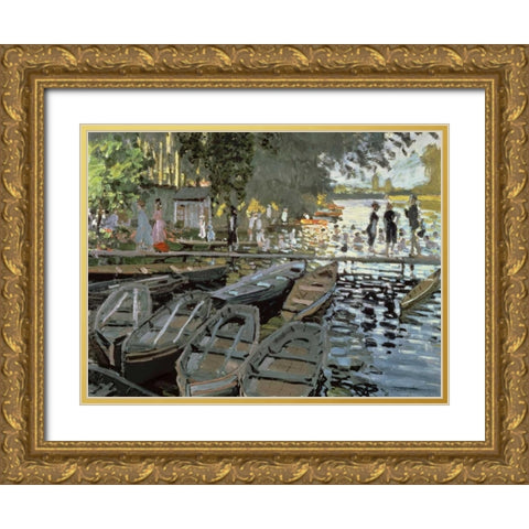 Bathers at La Grenouillere (detail) Gold Ornate Wood Framed Art Print with Double Matting by Monet, Claude